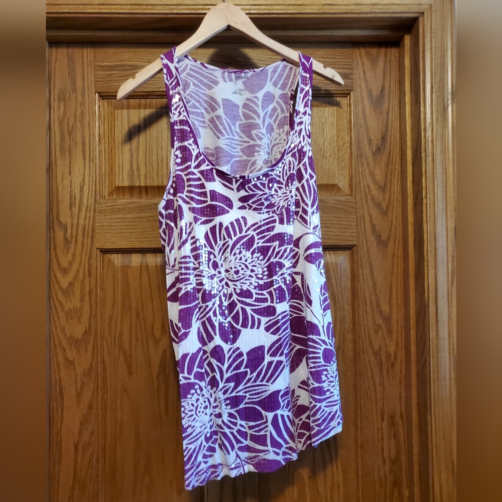 Lane Bryant Floral Sequin Tank Top Size 14/16.